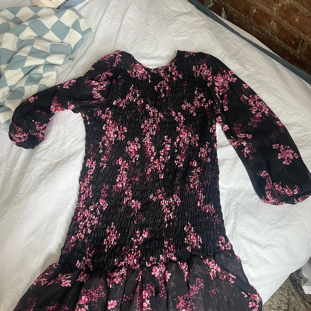 Small Misa Dress black and pink floral. Never worn